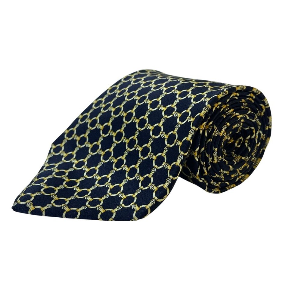 Crooks & Creed Mens Navy & Gold Silk Patterned Necktie Chain Print